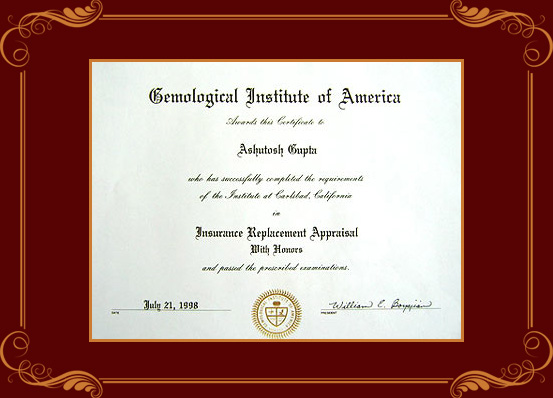 Certificate from Gemological Institute of America
